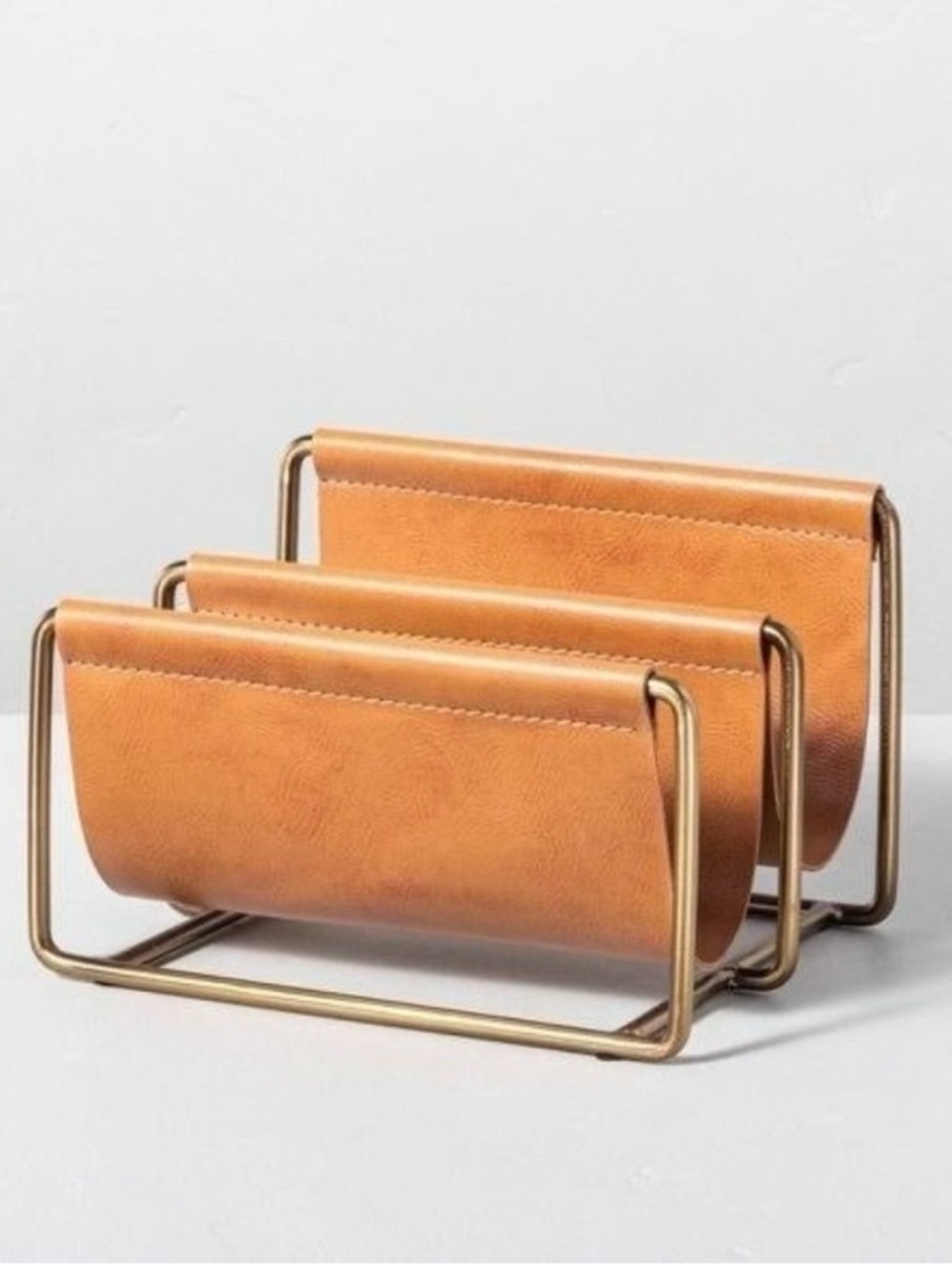 Hearth & Hand Metal & Faux Leather Mail Sorter Cognac Tan/Brass